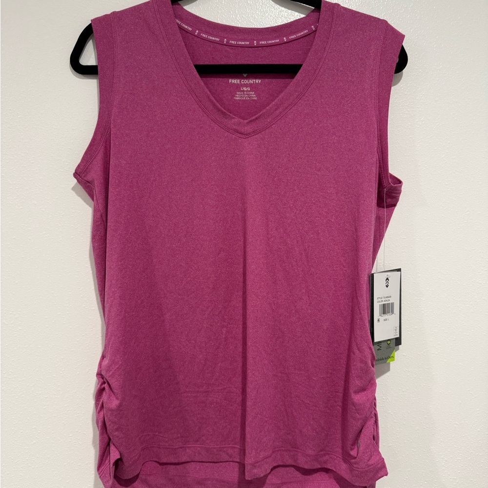 Free Country Magenta V-Neck Sleeveless Tank with Side Ruching